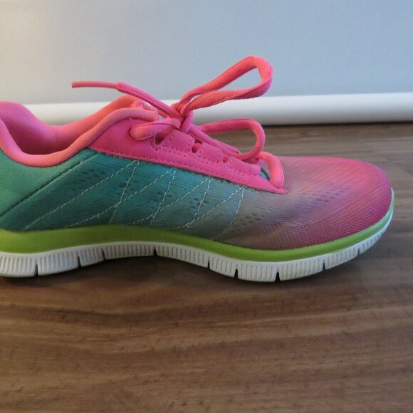SKECHERS Flex Appeal Memory Foam Cosmic Pink Green Athletic Sneakers Shoes US 5 - Picture 10 of 13